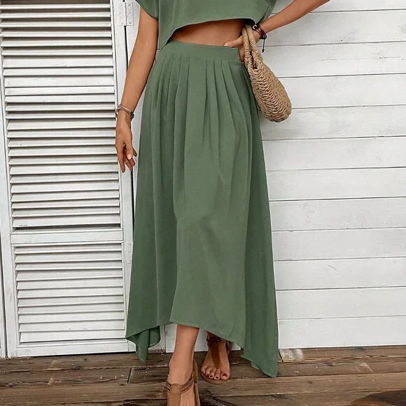 Green Boho Womens Women's Solid Color Loose Casual Two-Piece Set - Picture 6 of 6